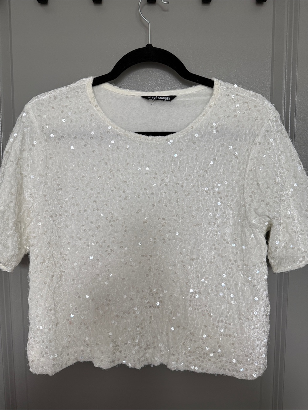 Steve Madden White Sequin Crop Top